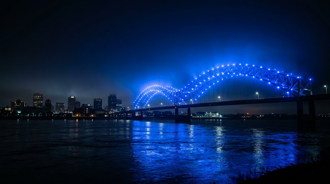 Memphis skyline and bridge at night